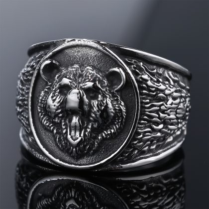 Vintage Bold 3D Bear-Head Titanium Steel Ring For Men