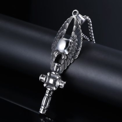 Relief Angel Wings Cross Titanium Steel Pendant