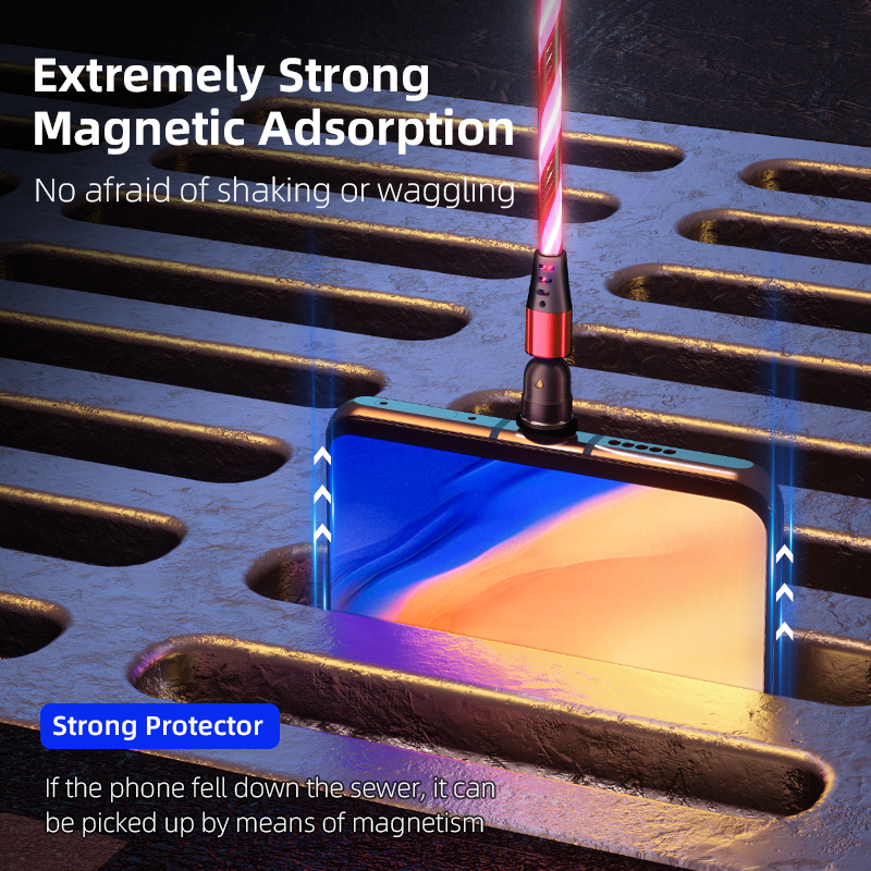 540 Rotate Luminous Magnetic Cable 3A Fast Charging Mobile Phone Charge Cable For LED Micro USB Type C For I Phone Cable - Image 5