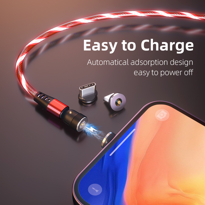 540 Rotate Luminous Magnetic Cable 3A Fast Charging Mobile Phone Charge Cable For LED Micro USB Type C For I Phone Cable - Image 6